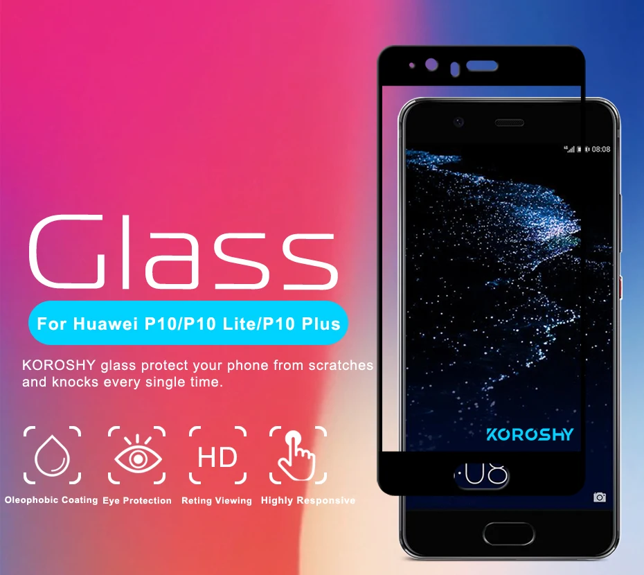 KOROSHY 9H Full Cover Tempered Glass for Huawei P10 Lite Plus P10Lite P10Plus Screen Protector HD Clarity Protective Glass Film (4)