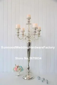 

5 Arms Wedding Crystal mental Candelabra For Table Centerpiece Decoration