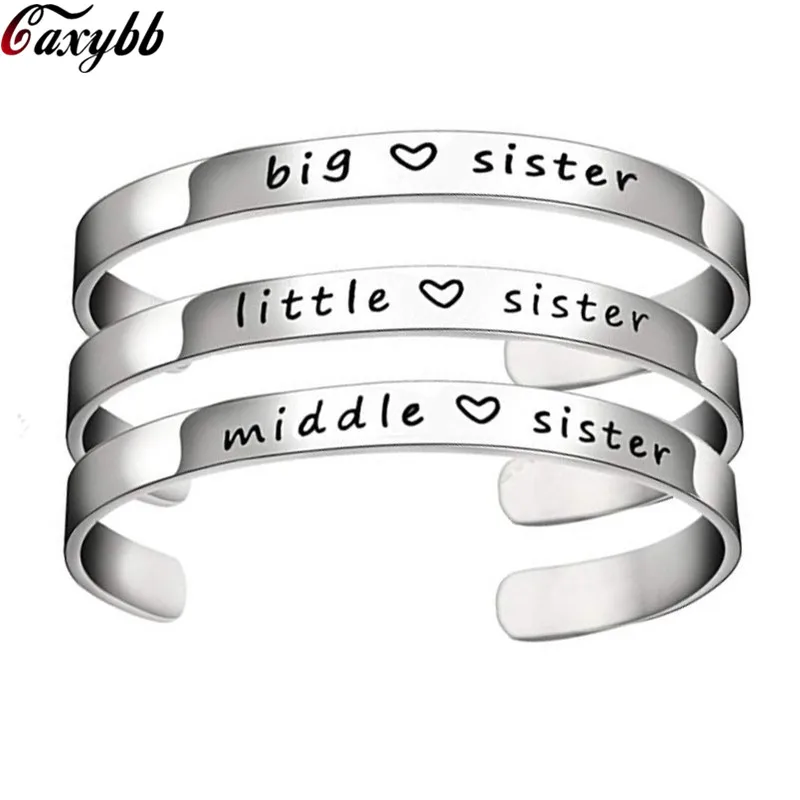 

Big Middle Little Sis Sister Bracelet Silver Color Cuff Bangle Stainless Steel Sister Birthday Gifts Women Girls Jewelry