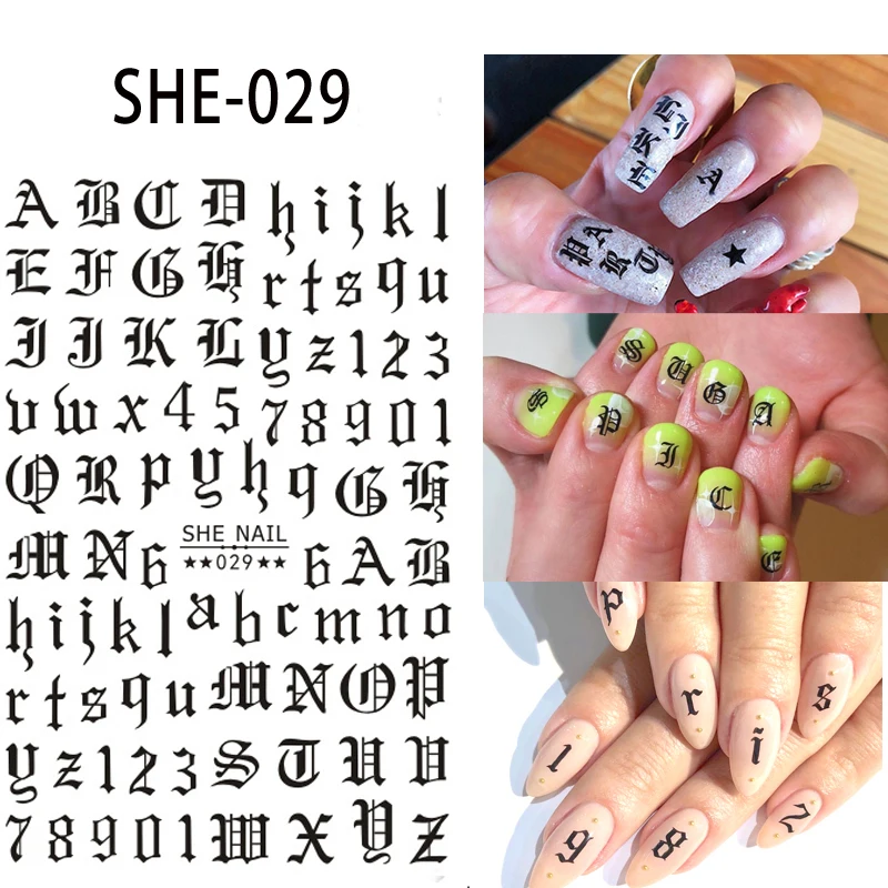 1 шт., черные Русские наклейки для ногтей с буквами и цифрами, клей для накладных ногтей, наклейки для ногтей, маникюрные наклейки