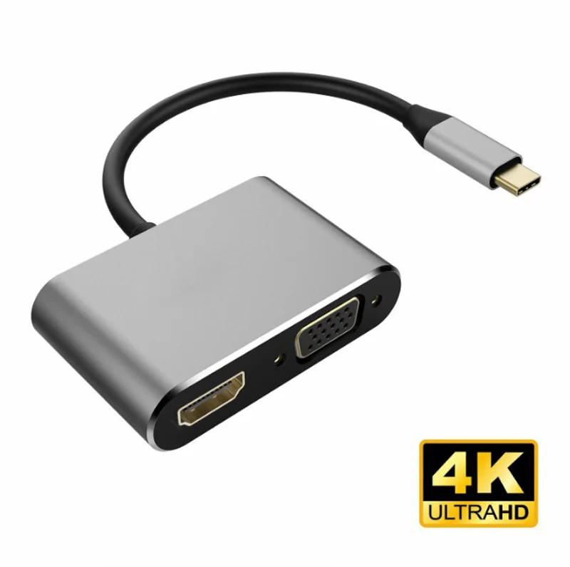 Тип C 3,1 к HDMI VGA 4 к разрешение 2 в 1 конвертер USB C к HDMI VGA быстрая скорость передачи Кабель-адаптер для мобильного Macbook PC