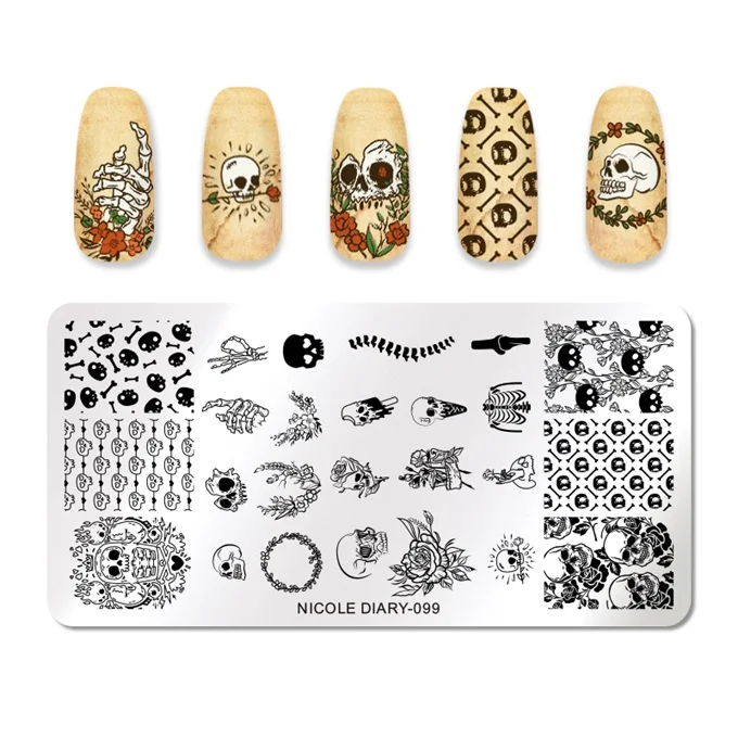 NICOLE DIARY Rectangle Stamping Plate Nail Stainless Steel Marble Plate Mixed Designs Image Nail Art Templates Tools - Цвет: ND-099