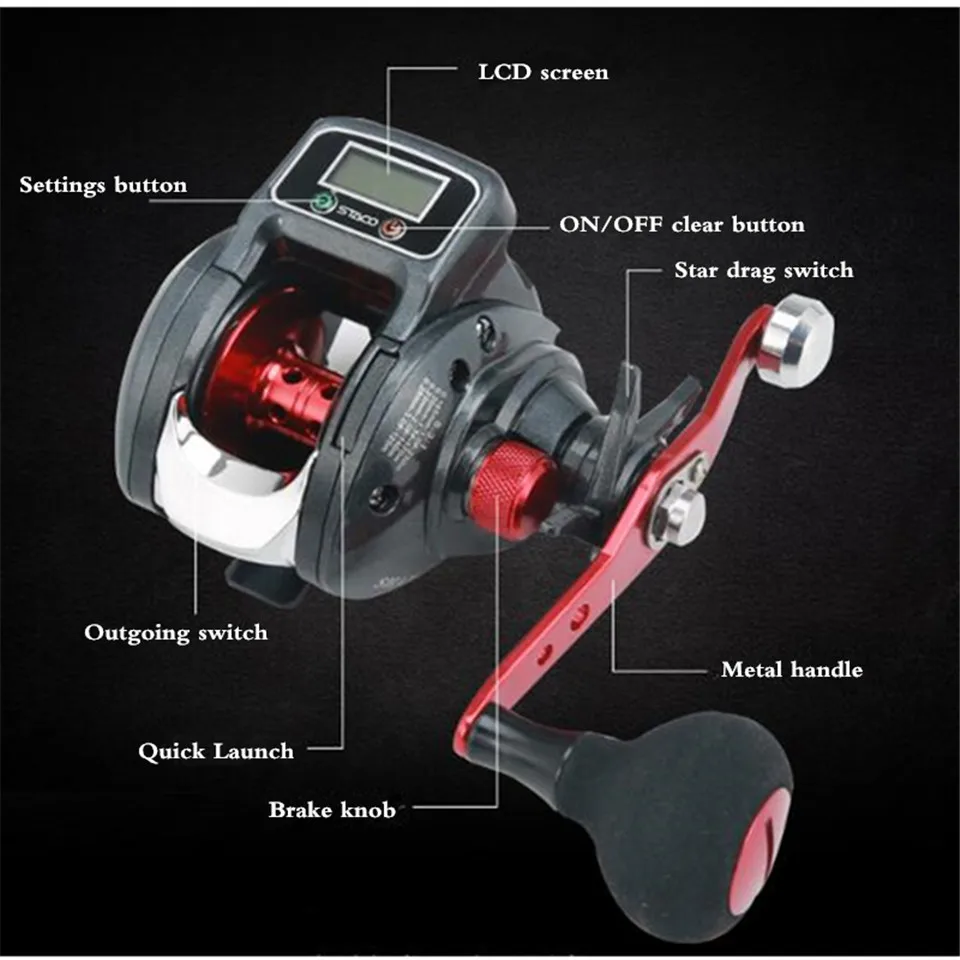 Carretel de Pesca com Display Contador de Água 13 + 1 Novo Rolamento Esquerda Direita Digital Linha Pesca Salgada Carpa Carretel 6.3: 1 Carcaça Rolagem 18 - 12 linha pesca contador de água salgada carpa