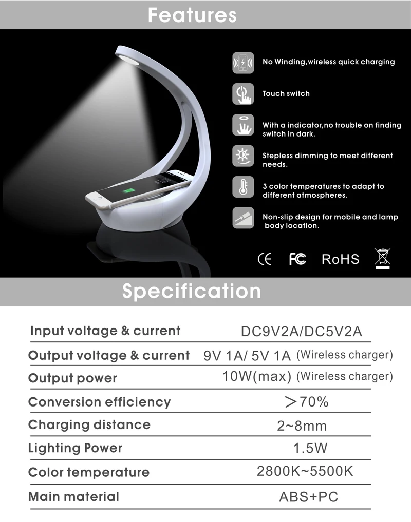 07Desk Lamp Stand Charger 10W Max Fast Charging Pad