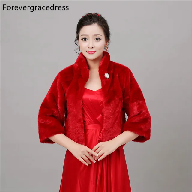 Price Forevergracedress Real Pictures Red Faux Fur Wedding Wrap Bolero Jackets Bridal Coat Cape Cloak Shawls Scarves In Stock