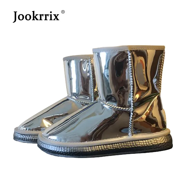 

Shoes Women zapatos de mujer Winter Warm Snow Boots Lady chaussure botas mujer Female footware Mirror waterproof with Fur Silver