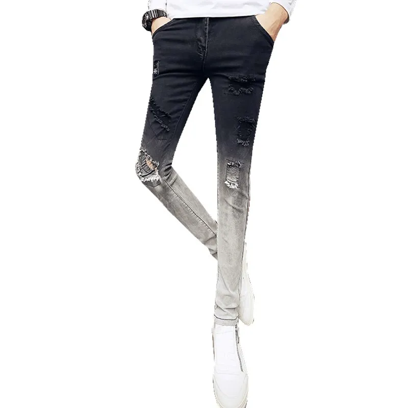 Super Skinny Jeans Men 2018 Fashion Flower Embroidery Ripped Men Jeans Casual Slim Fit Black Hip Hop Denim Pants Men Trousers