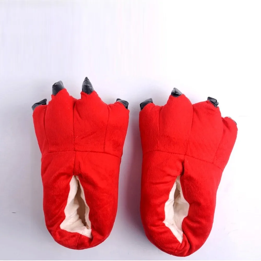 Детская одежда для маленьких девочек; зимние теплые тапочки; домашние тапочки; тапочки в виде забавной лапы животного Monster Claw обувь из мягкого плюша; обувь для детей; теплые домашние Тапочки - Цвет: Red