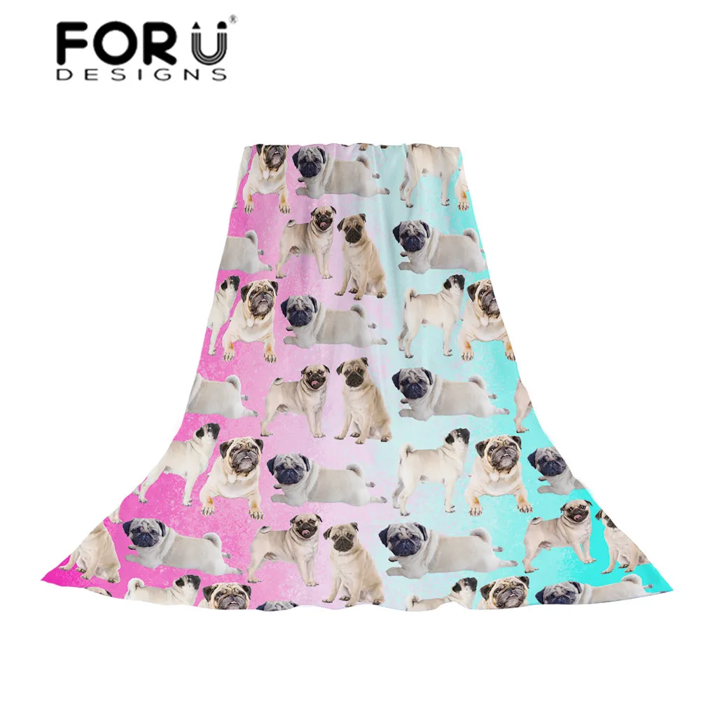 

FORUDESIGNS Women Scarves Ladies 3D Pug Dog Pattern Slik Scarf Females Mix-color Print Beach Towel for Teen Girls Kawaii Wraps