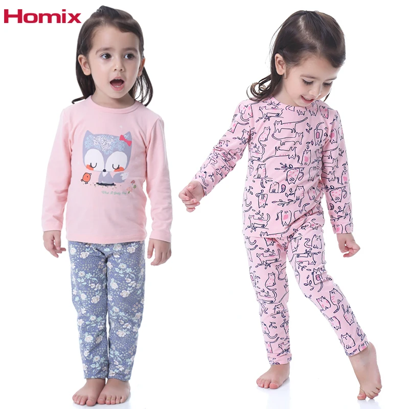 2 10 Years Girl Pajama Sets Cotton Long Sleeve Cute Cartoon Nightwear ...