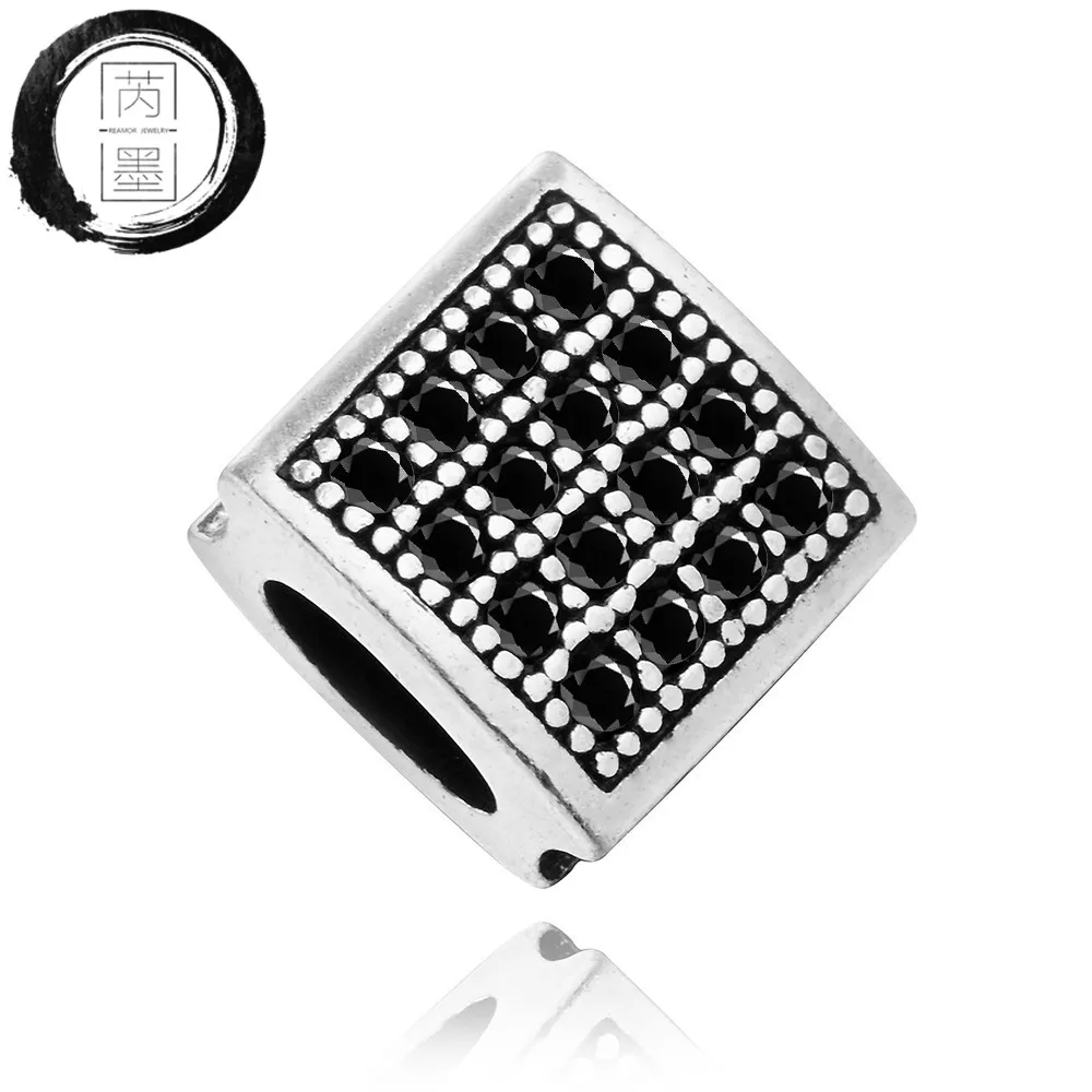 

RUIMO Micro Pave Zircon Beads Antique Silver Plated Copper Charm Spacer Beads For DIY Beaded Bracelets Jewelry Making Accessory