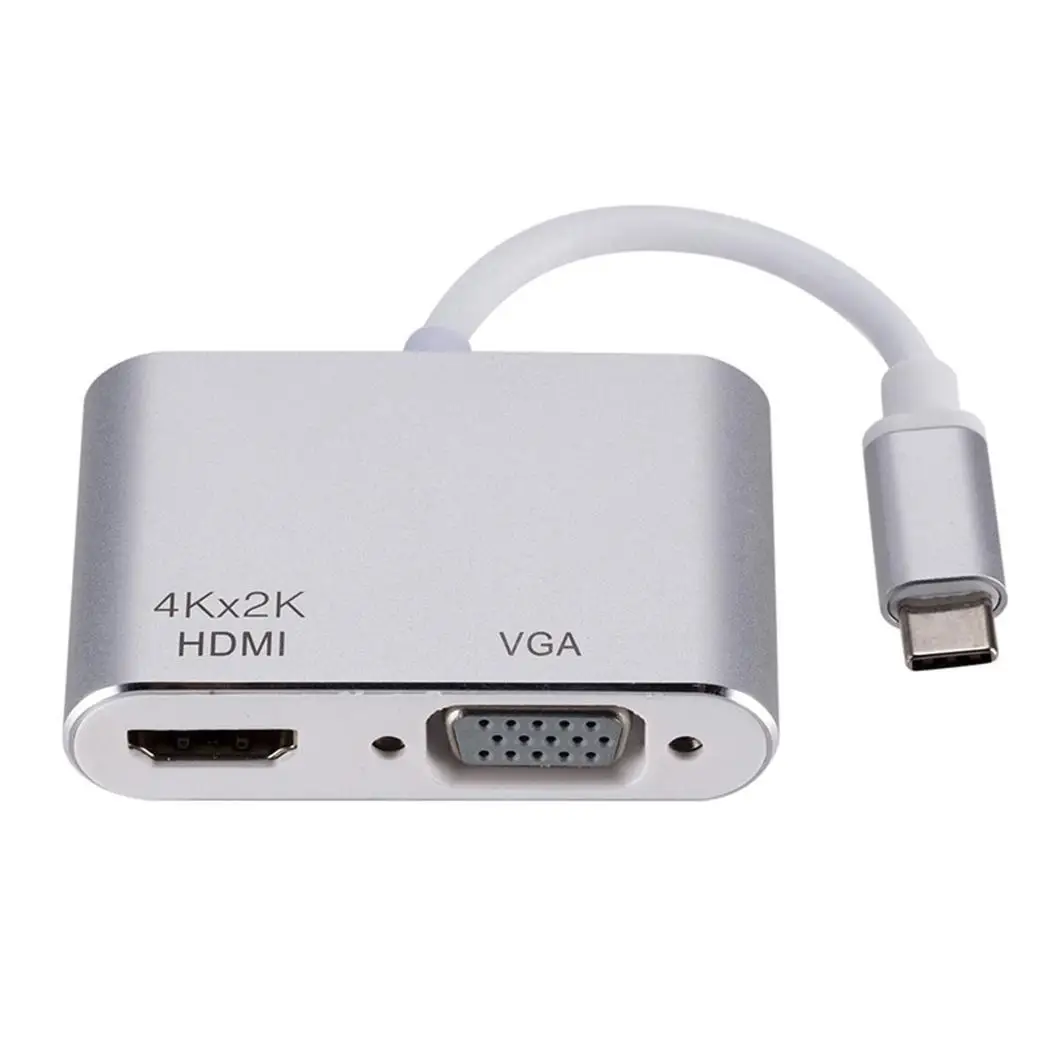 silver Портативный 4 K type-C к HD мультимедиа серебро, Серый интерфейс VGA адаптер x 2 K кабель - Цвет: silver