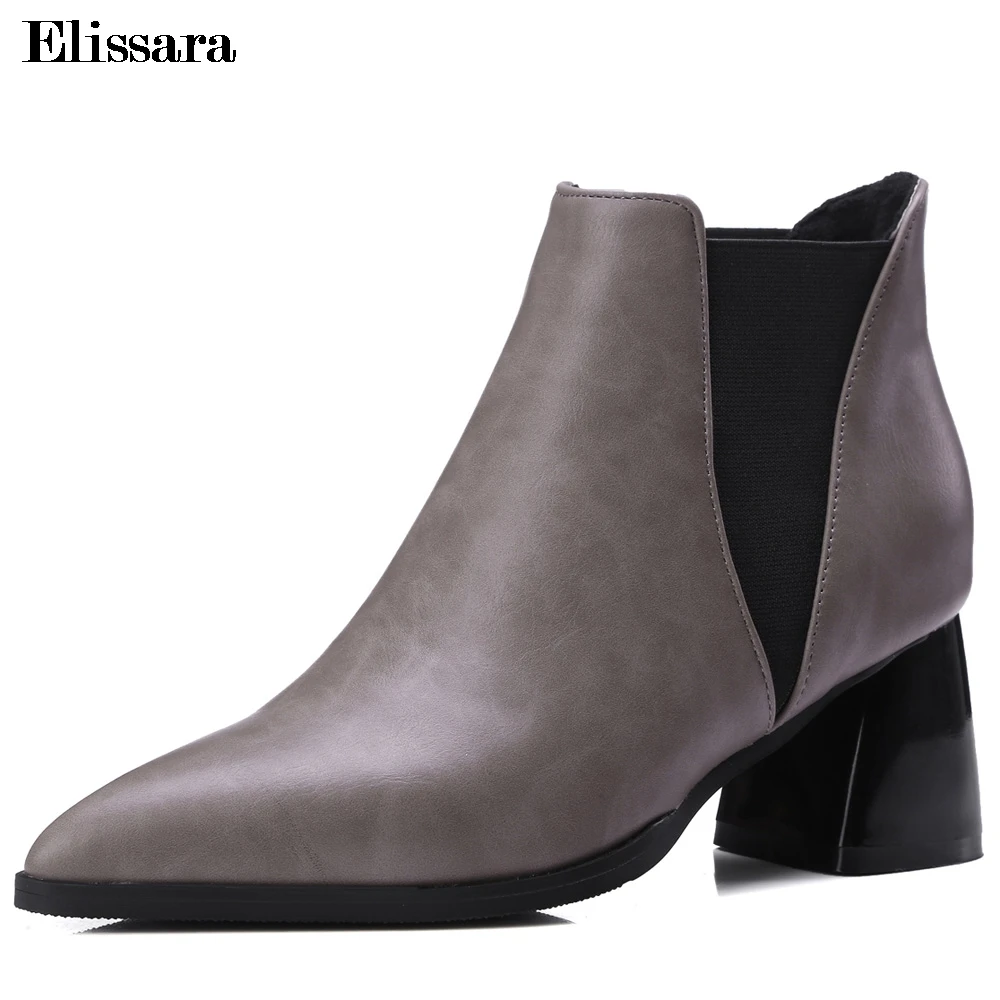 

Elissara Women's Winter Boots Women High Heels Ankle Boots Shoes Women Pointed Toe Pull On Boots Shoes Plus Size 32-43
