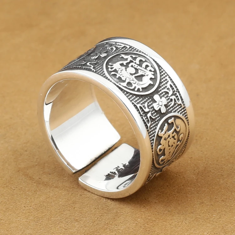 NEW! 999 Silver Dragon Tiger Ring The Chinese Four Mythic Beasts Ring