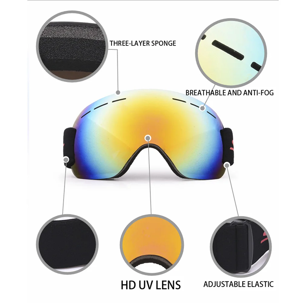 Outdoor Sports UV400 Skiing Goggles Double Layers Anti-fog Big Vision Mask Glasses Snow Snowboard Goggles for Men Women