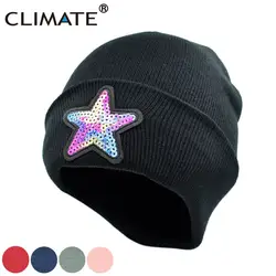 Климат Для мужчин Для женщин зима теплая шапочка Hat хороший Pentastar Звезда Мягкие трикотажные Шапки блесток звезда зимняя шапка берет для Для
