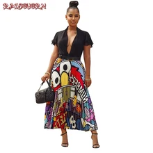 Raisvern Женская африканская Дашики эластичная летняя пляжная юбка Макси Цветочный Принт Высокая талия плиссированная длина до пола длинная юбка