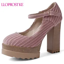Lloprost ke/Модная обувь на высоком каблуке Новейшие женские ботинки женская обувь туфли-лодочки на толстом каблуке удобная женская обувь из