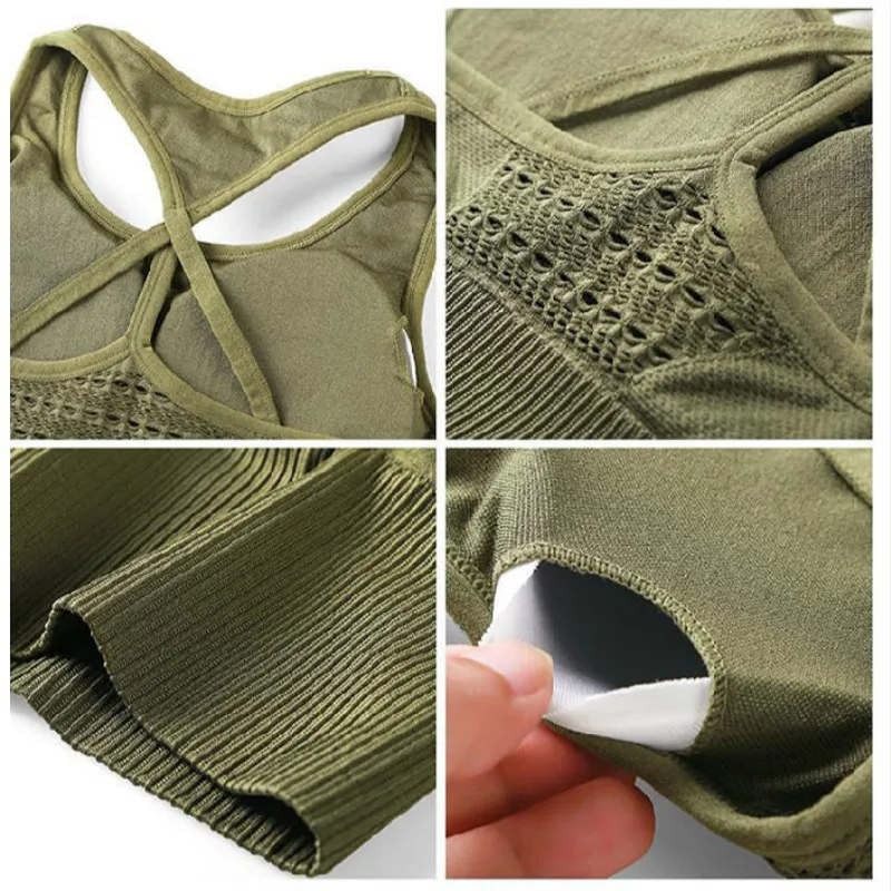 Colorvalue Vest-Type Nylon Sports Brassiere Women Push Up Padded Workout Gym Bra Crop Tops Hollow Out Solid Yoga Fitness Bras