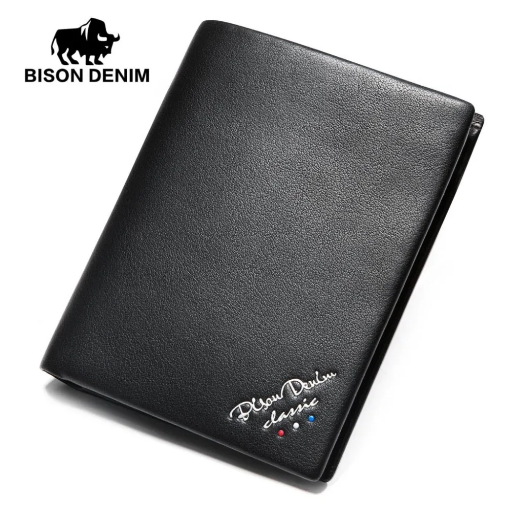 

BISON DENIM fashion men wallets genuine leather short design male slim pocket wallet brand card holder purse