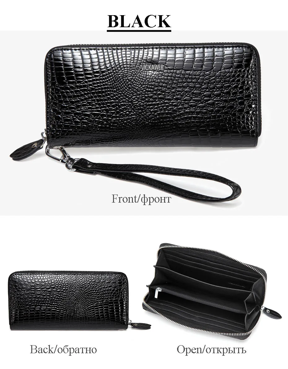 VICKAWEB Wristlet Wallet Purse Genuine Leather Wallet Female Long Zipper Women Wallets Card Holder Clutch Ladies Wallets AE38-019