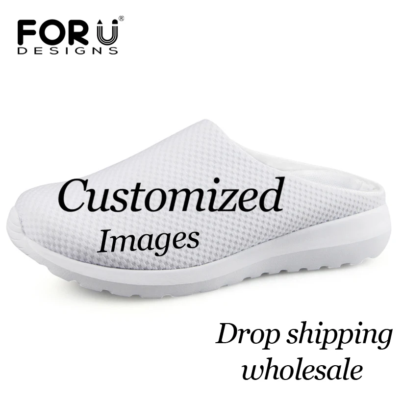

FORUDESIGNS 3D Printing Custom Images or Logo Women Sandals Summer Beach Air Mesh Slip-on Shoes Breathable Slippers Light Shoe
