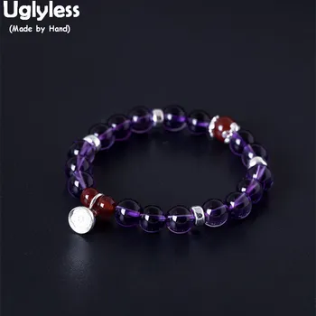 

Uglyless 100% Real Solid 925 Sterling Silver Lotus Charms Bangles for Women Elastic Rope Crystal Balls Bracelets Dora Jewelry