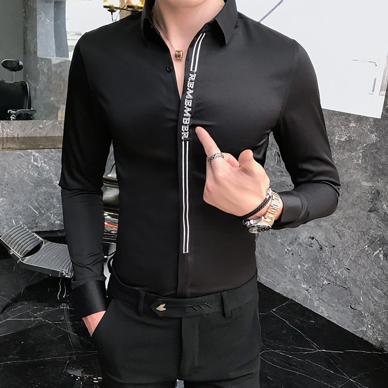 Модная сорочка homme брендовая новая мужская одежда 2019 универсальная Однотонная рубашка приталенная с