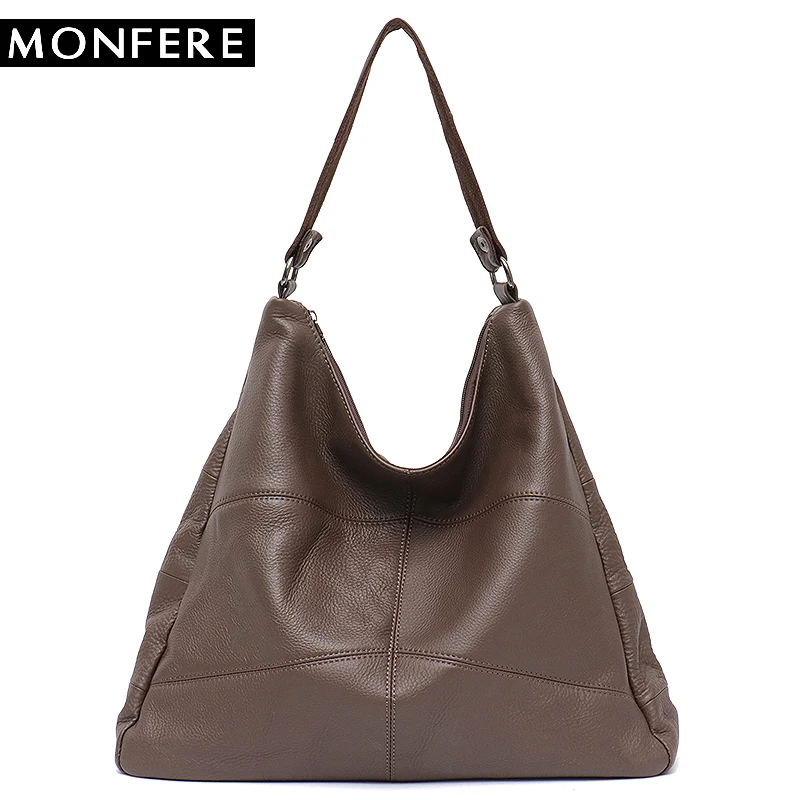 

MONFERE Brand Fashion Genuine Leather Hobo Women High Quality Style Handbag Leather Ladies Patchwork Shoulder&Cross body Bags
