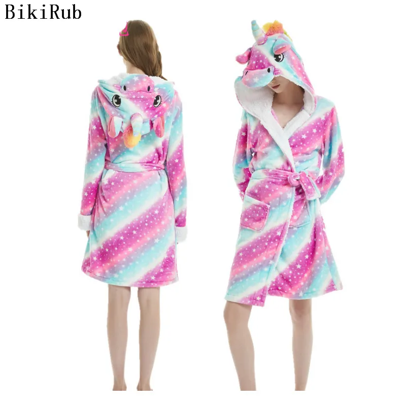 

BIKIRUB Women Flannel Bathrobe Hooded Night Robe Female Cute Unicorn Cartoon Sleepwear Bath Robe Wedding Bride Bridesmaid Robe
