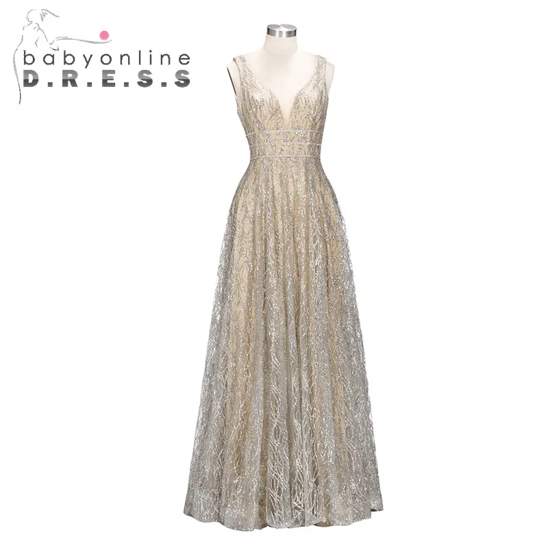 Reflective Dress Sexy Double V Neck Prom Dresses 2019 Luxury