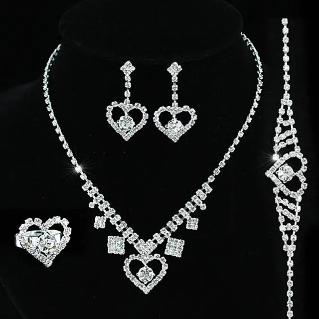 Bridal Wedding Party Quality Crystal Heart Necklace Bracelet Ring Bridal Wedding Party Quality Crystal Heart Necklace Bracelet Ring Earrings Set Bridesmaid Jewelry Cs1124