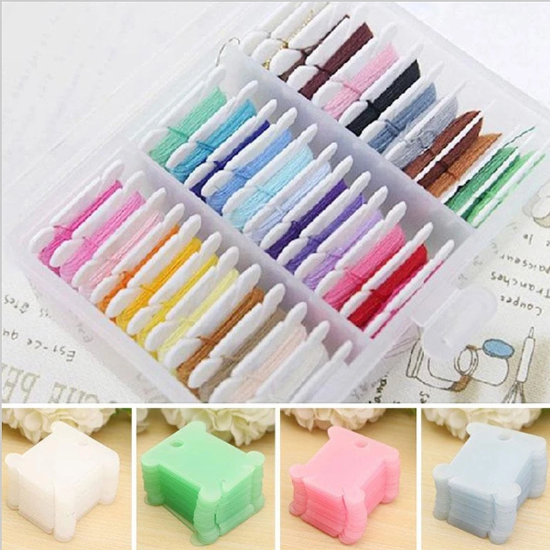 YuChiSX 100pcs Plastic Embroidery Floss Card Plastic Floss Bobbins Set Embroidery Thread Bobbins Thread Card Plastic Embroidery Thread Bobbins Cards Cross for DIY Sewing Needlecraft Supplies