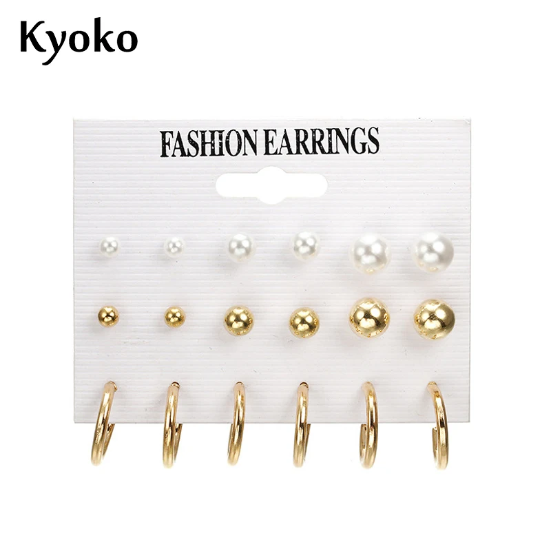 

Kyoko Sale Designs Mixed Sets 9 Pairs Korean Earrings Cute Round Stud Earrings For Women Fashion Jewelry Birthday Gift Wholesale