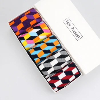 

5 Pairs Men Personality European Version Women Couples Socks Funny Happy Socks Cotton Plaid Lattice Patchwork Striped Socks