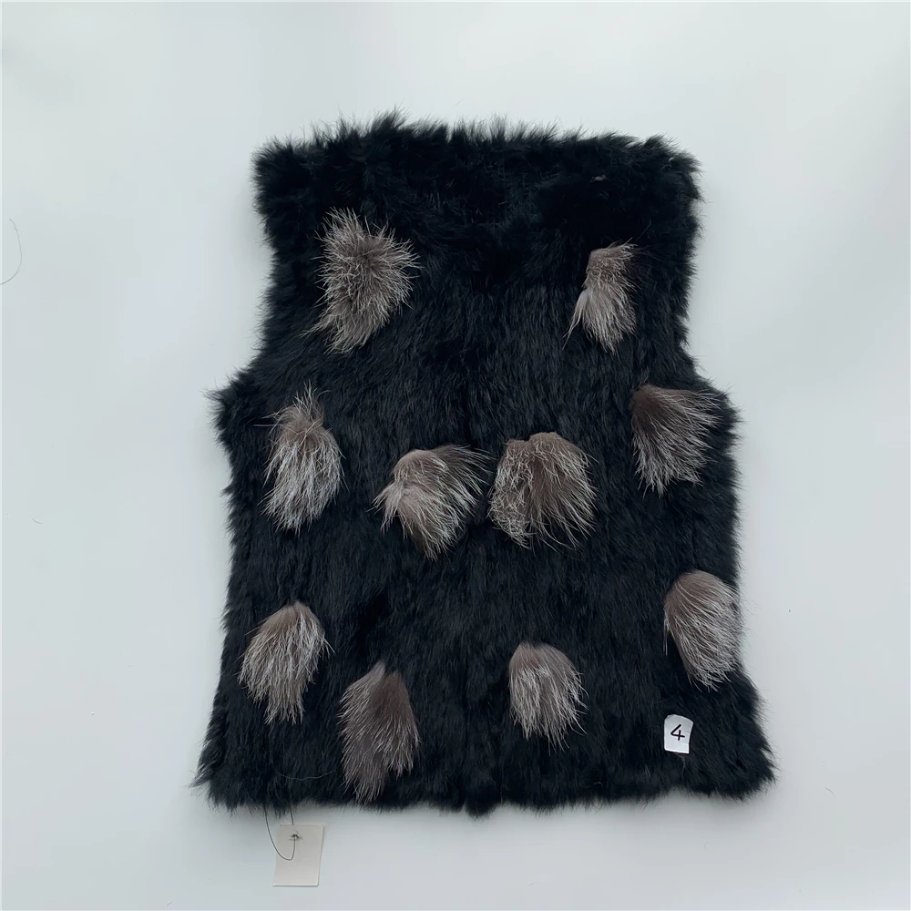 QC01 Женский натуральный мех кролика жилет/куртки кролик вязаный зимний теплый жилет