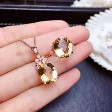 MeiBaPJ натуральный цитрин драгоценный камень цветок ювелирные изделия набор 925 чистого серебра ожерелье и кольцо 2 шт костюм для женщин