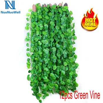 

12x Green Artificial Ivy Leaf Grape Vine Garland Green Plants Fake Foliage Flowers Home Decor Wall Hanging Silk Plants