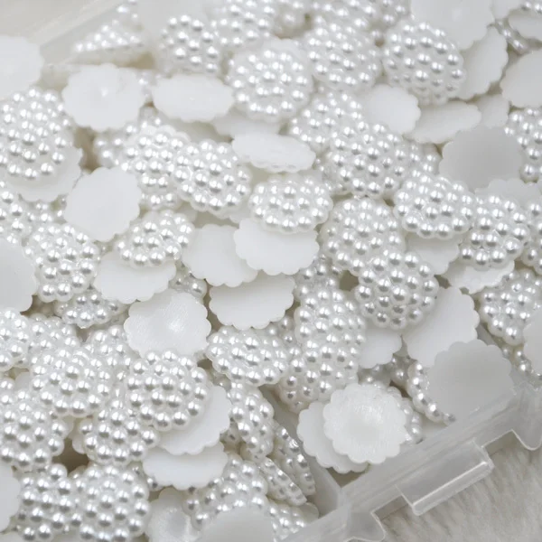 

Hot 10/50/100pcs White Plastic Flowers Pearl Flatback Acessories Upick