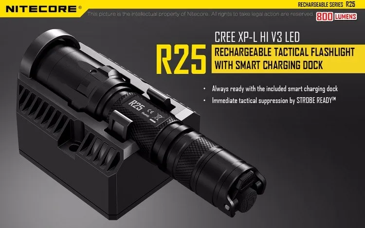 NITECORE R25 тактический фонарь CREE XP-L HI V3 светодиодный Непревзойденная производительность+ умная зарядная док-станция+ 18650 перезаряжаемая батарея