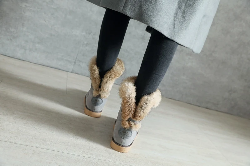 ASILETO snow boots real rabbit fur warm winter shoes ladies ankle boots for women footwear botas bottes feminina S845