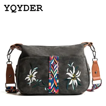 

Fashion Floral Embroidery Women Shoulder Bag Colorful Wide Straps Crossbody Bags Ladies Famous Brand Messenger Bag Feminina