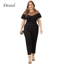 Diwish Women Summer Black Jumpsuit Ruffle Patchwork Mesh Jumpsuit Short Sleeve Plus Size Jumpsuits Ladies Jumpsuits XL-4XL Diwish Women Summer Black Jumpsuit Ruffle Patchwork Mesh Jumpsuit Short Sleeve Plus Size Jumpsuits Ladies Jumpsuits XL-4XL
