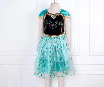 

&E-babe&Wholesale F rozen Princess Anna Summer Green Dress Baby Girls Cosplay Cartoon Costume Child Kid Vestidos Free Shipping
