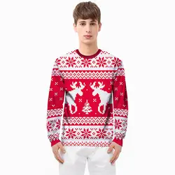 Новинка 2019 года; осенне-зимний Рождественский пуловер с принтом «двойной олень» 3-D Толстовка для мужчин; большие размеры; XXL