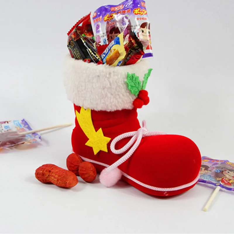 4 размера рождественских ботинок для конфет Санта Клаус флокированные сапоги чулки декоративные конфеты подарочная коробка товары для украшения дома