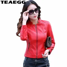 TEAEGG/женская кожаная куртка больших размеров; сезон весна-осень; Новинка года; красное кожаное пальто; женская короткая тонкая одежда из искусственной кожи; женская одежда; AL941