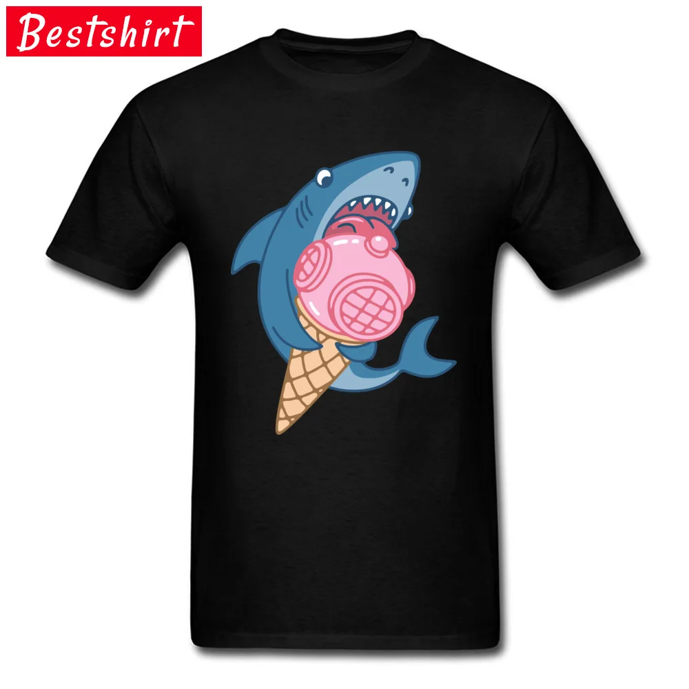 cosie Shark and ice cream Round Neck Tshirts Summer T Shirt Short Sleeve for Adult Wholesale 100% Cotton Design T Shirt Shark and ice cream black