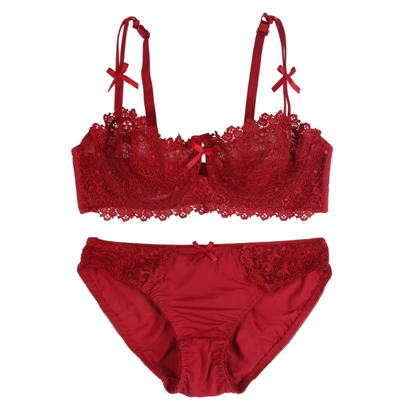 

EFINNY Sexy Cute Set Push Up Panties And Panties Female Underware Ultra thin Three-Quarter Bra Set Brassiere Lingerie Intimates