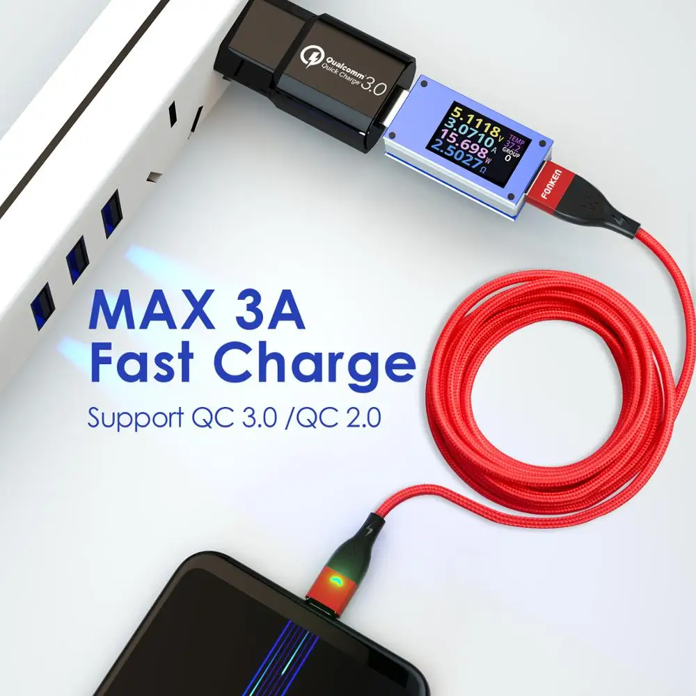FONKEN usb type C Магнитный кабель для быстрой зарядки type-C USB Магнитный кабель QC3.0 QC2.0 Быстрая зарядка мобильного телефона 2 м USB-C шнур для передачи данных